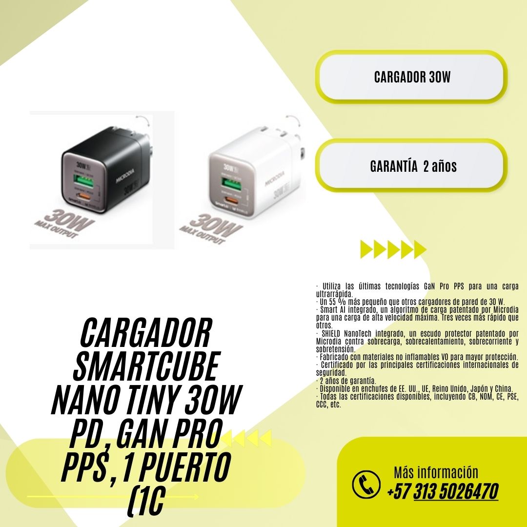 Cargador SMARTCube Nano Tiny 30W PD, GaN Pro PPS