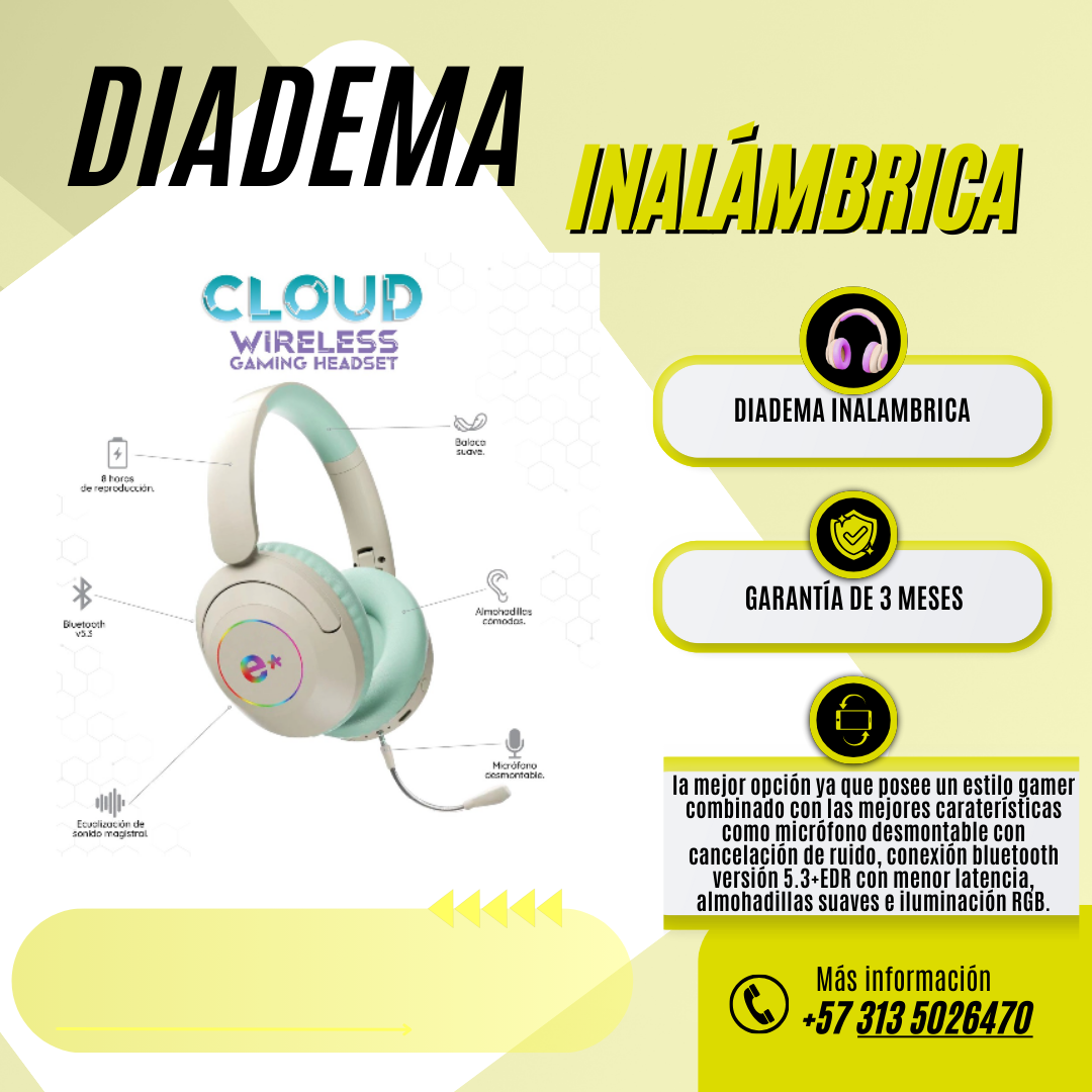 Diadema Inalámbrica Bluetooth con Micrófono RGB