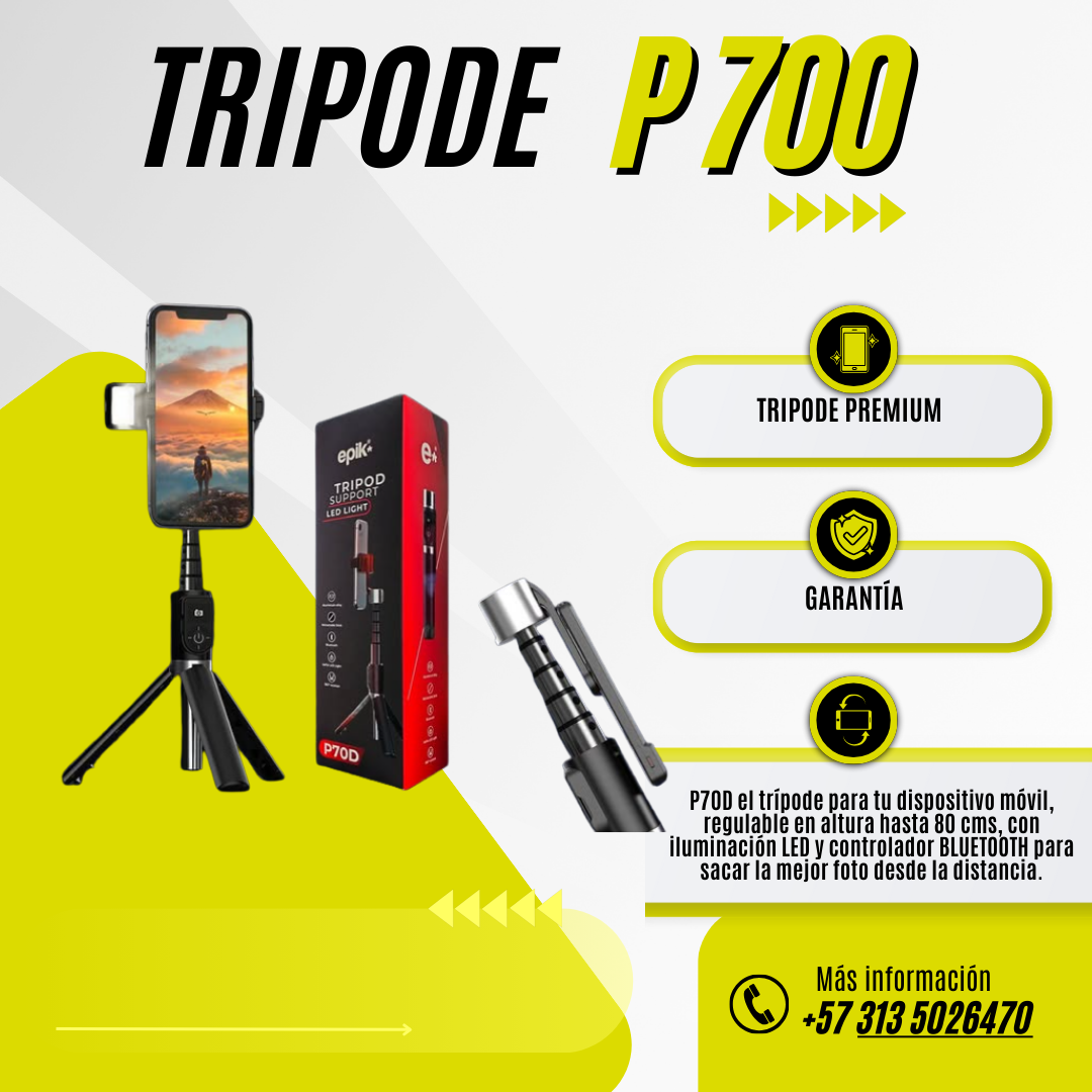Trípode para Celular P700 con Luz LED y Control Bluetooth  Otras variantes válidas: