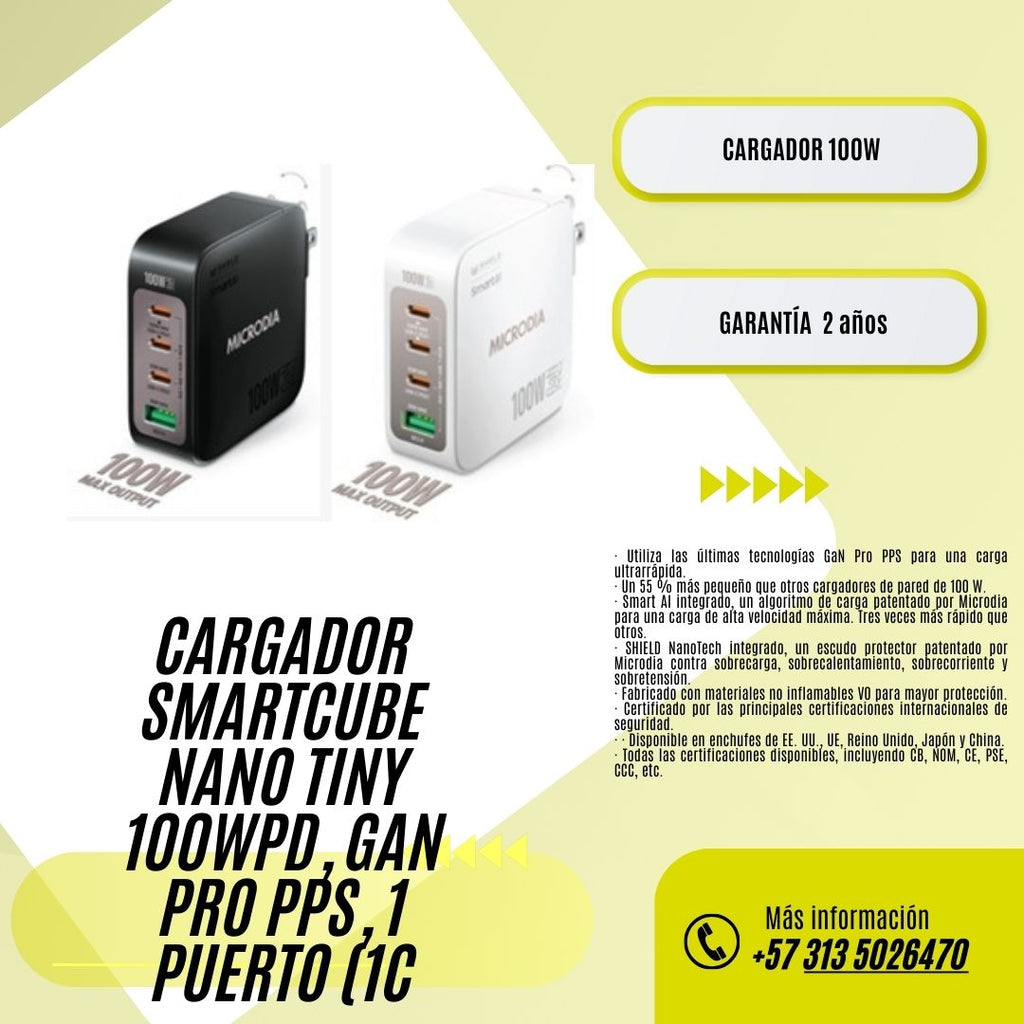 Cargador SMARTCube Nano Tiny 100W PD, GaN Pro PPS