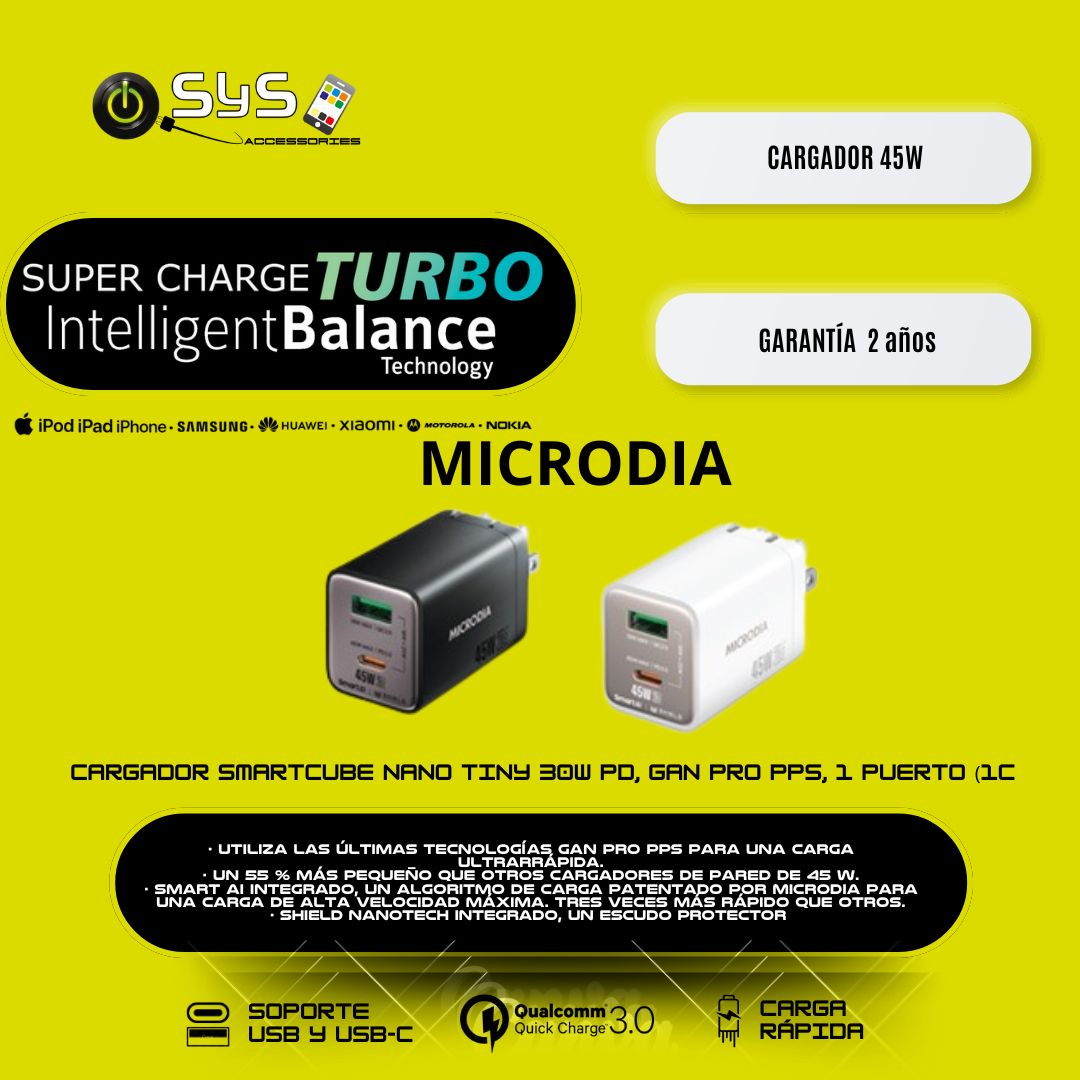 Cargador SMARTCube Nano Tiny 45W PD, GaN Pro PPS