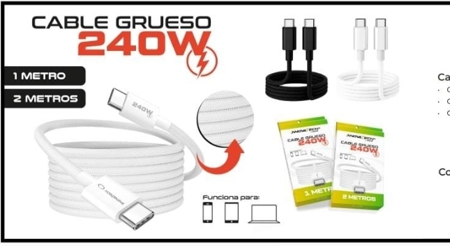 Cable Grueso USB-C 240W - Carga Ultra Rápida