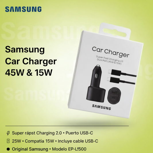 Samsung Car Charger Super Fast Charging 2.0 Dual Port 45W & 15W